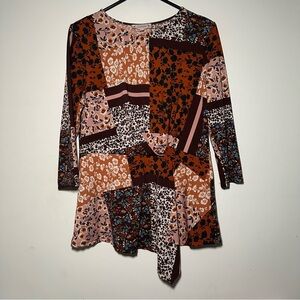 Nanette Lepore Floral Lagenlook Patchwork Boho Long Sleeve Tunic Blouse Top M